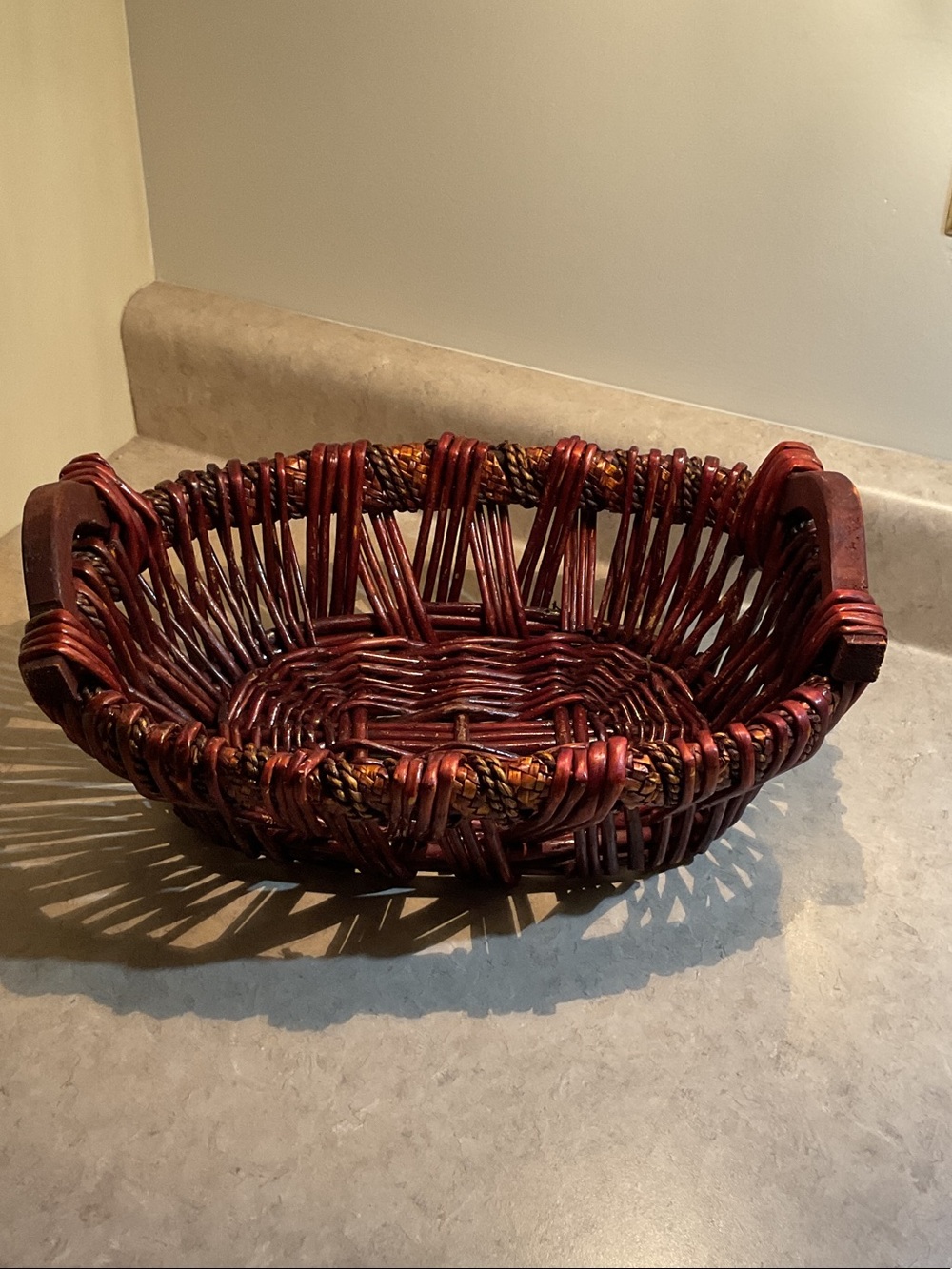 Handwoven Rustic Red-Brown Wicker Basket - Home Accents